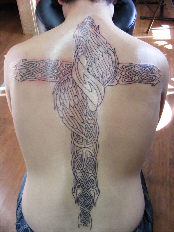 nail cross tattoo. Hot Men Back Tattoo - Tribal