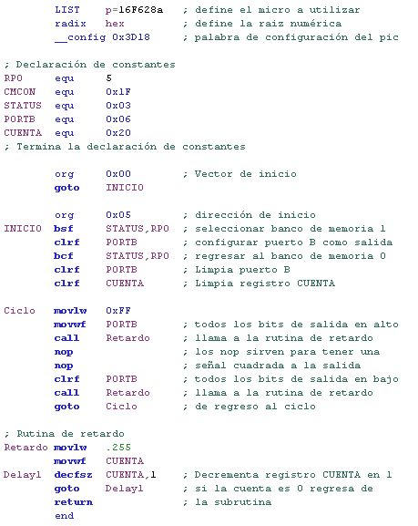 Código en ensamblador de microcontroladores PIC y LED's