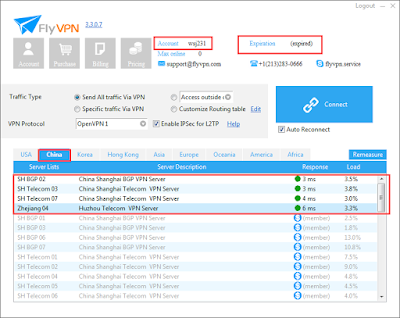 Trial China VPN Servers of FlyVPN