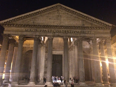 Rome's iconic Pantheon all light up at night in Rome, Italy