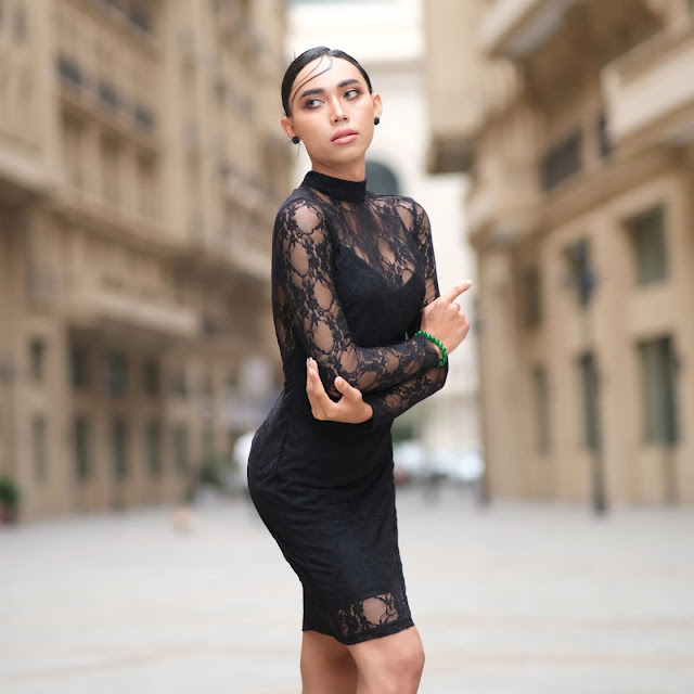 Pich Kira – Most Beautiful Cambodia Transgender Model in Black Lace Mini Dress Photoshoot