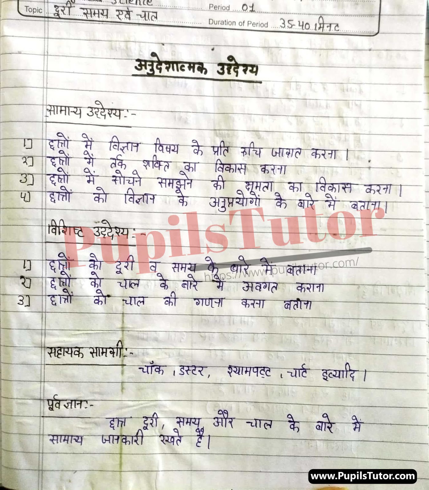 Doori, Samay Aur Chal Lesson Plan | Distance, Time And Speed Lesson Plan In Hindi For Class 6 – (Page And Image Number 1) – Pupils Tutor