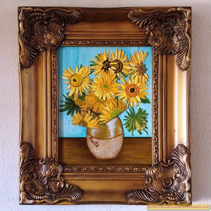 Blue and Yellow Floral Painting in glass vase on 8x10 Canvad