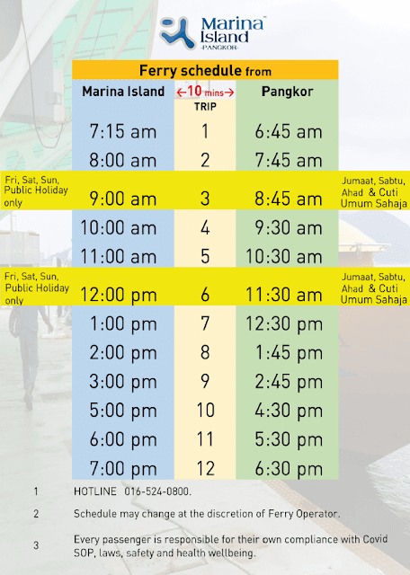 Jadual Feri Pulau Pangkor ke Jeti Marina Lumut