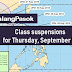 #WalangPasok: Class suspensions for Thursday, September 19