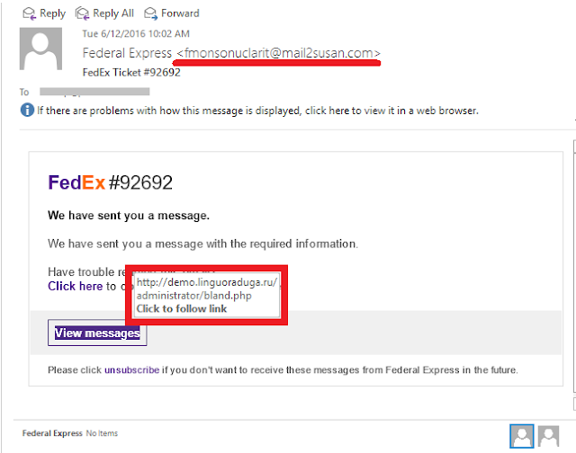 Phishing email: FedEx