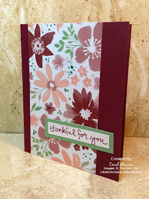 Photo of Thankful for You card with Stampin' Up! Blooms and Bliss paper and Sheltering Tree greeting