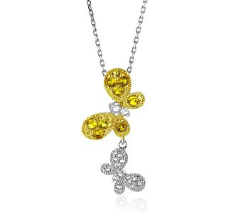 Yellow and White Sapphire Butterfly Pendant