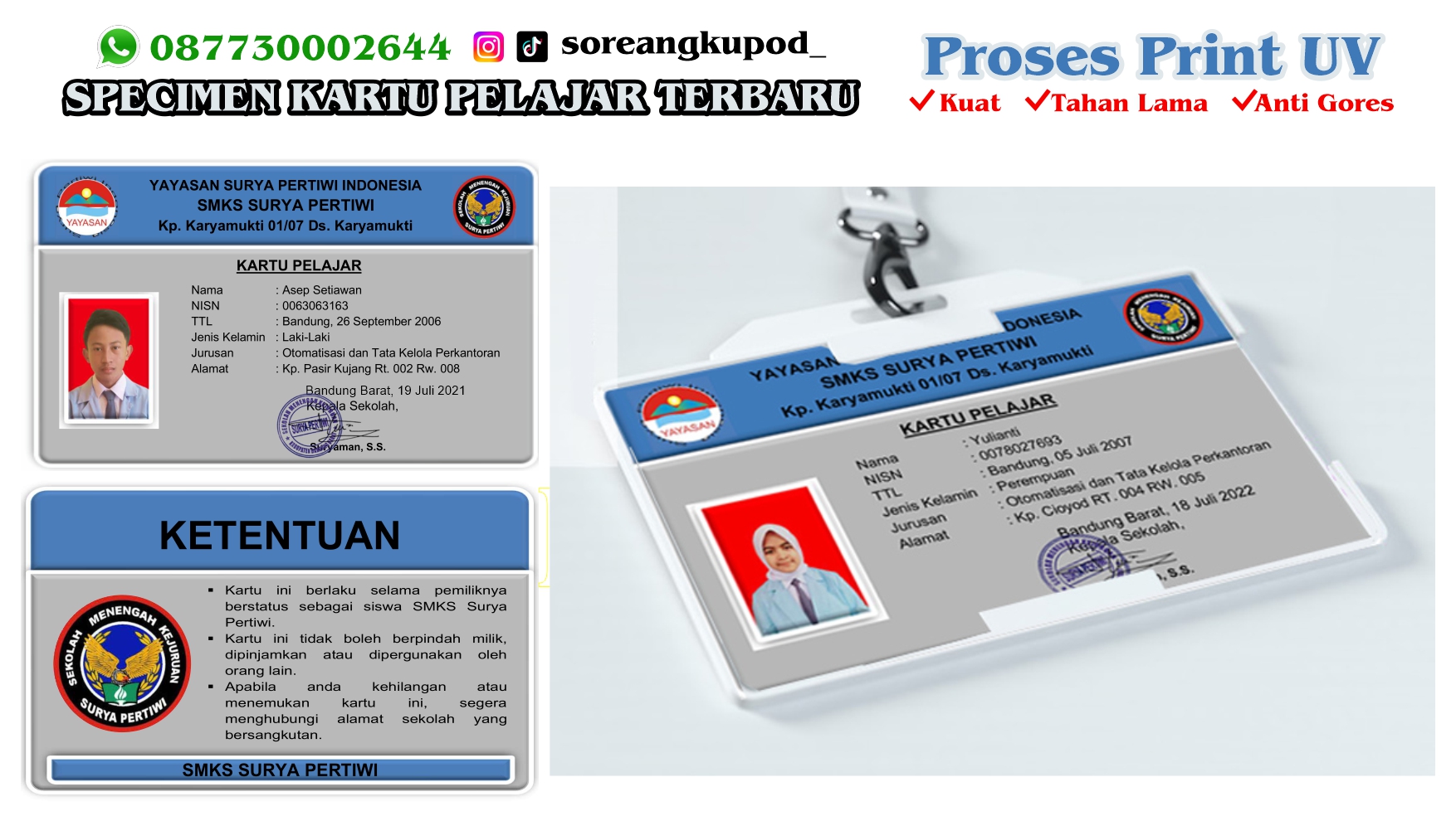 Print UV Kartu Pelajar di Soreang