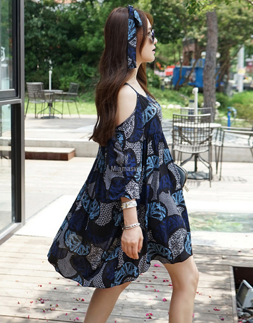 Printed Dress with Shoulder Cutouts