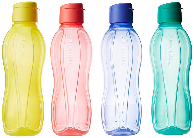 Tupperware Fliptop Plastic Bottle Set, 1 Litre, Set of 4, Multicolour/Amazon India