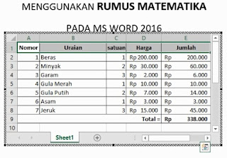 Kombinasi Ms Word dengan Ms Excel Worksheet