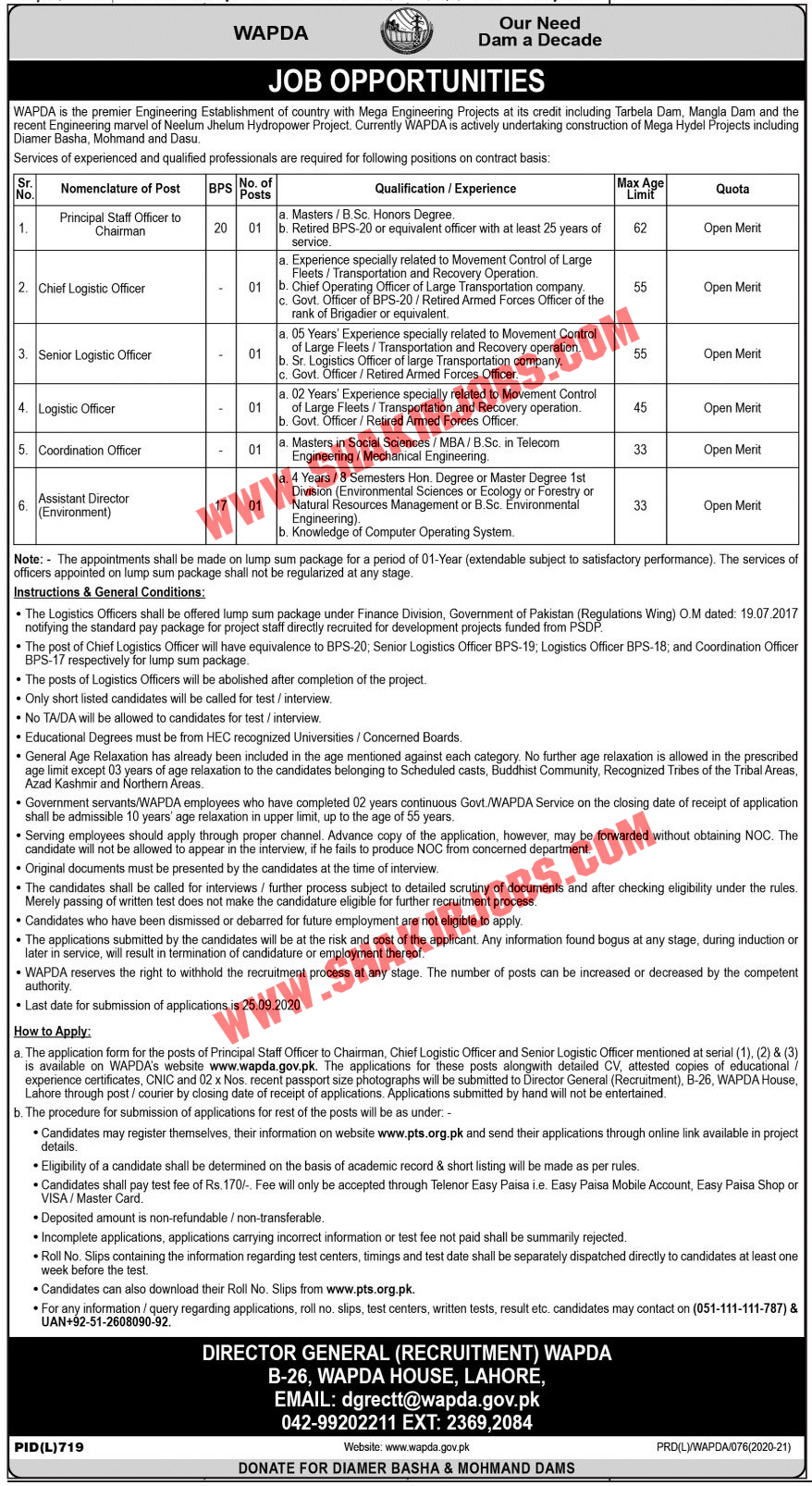 Jobs in WAPDA Jobs September 2020 - Water And Power Development Authority