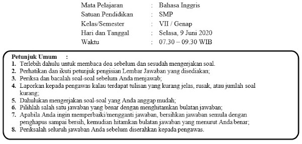 Soal dan Kunci Jawaban PAT Bahasa Inggris SMP Kelas 7 Kurikulum 2013