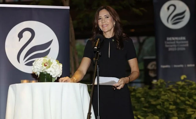 Crown Princess Mary wore a new Coleen patch pocket midi dress by ba&sh. Denmark’s UN ambassador, Martin Bille Hermann