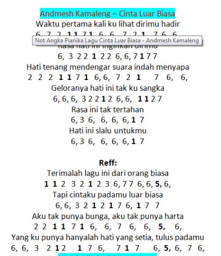 Cinta Luar Biasa Andmesh Kamaleng Not Angka Lagu