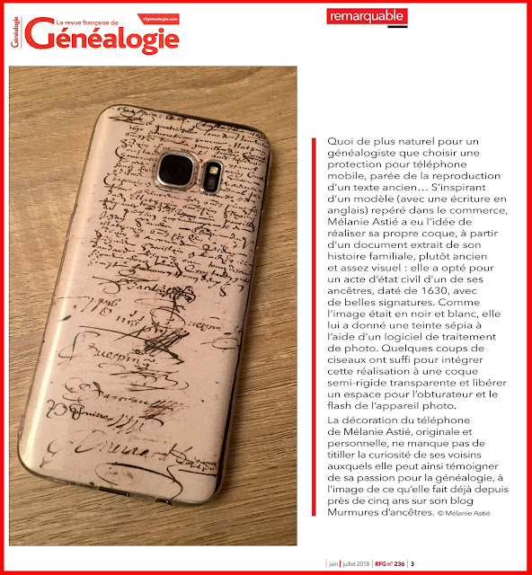 Article presse Revue Française Généalogie coque de téléphone