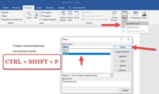 associare macro a tasti scelta rapida