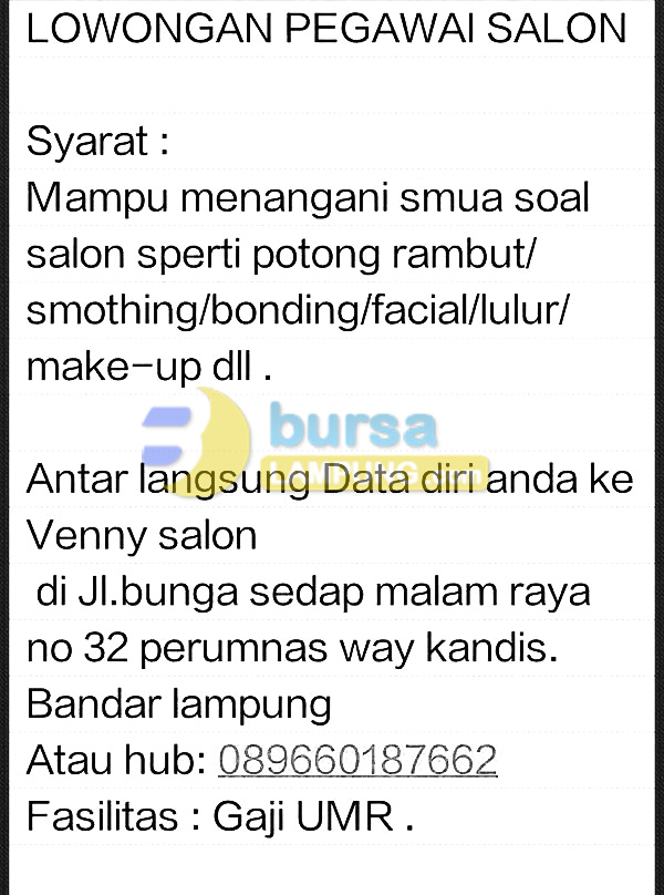 Lowongan Kerja Venny Salon Lampung