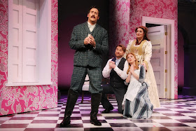 IN PERFORMANCE: (from left to right) Baritone STEVEN LaBRIE as Conte Almaviva, bass-baritone TYLER SIMPSON as Figaro, and sopranos JENNIFER CHEREST and D'ANA LOMBARD as Susanna and Contessa Almaviva in North Carolina Opera's production of Wolfgang Amadeus Mozart's LE NOZZE DI FIGARO, February 2017 [Photo by Curtis Brown Photography, © by North Carolina Opera]