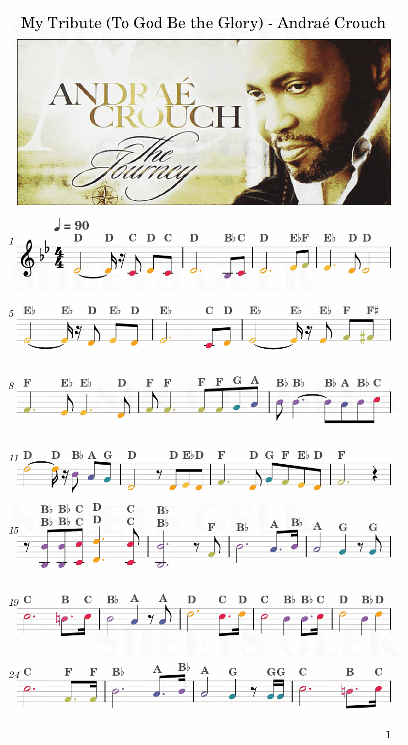 My Tribute (To God Be the Glory) - Andraé Crouch Easy Sheet Music Free for piano, keyboard, flute, violin, sax, cello page 1