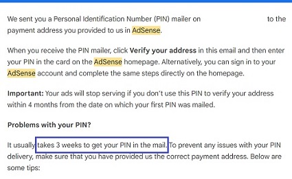 tempoh surat adsense sampai rumah