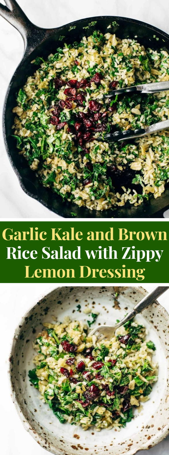 Garlic Kale and Brown Rice Salad with Zippy Lemon Dressing #vegetarian #healthysalads