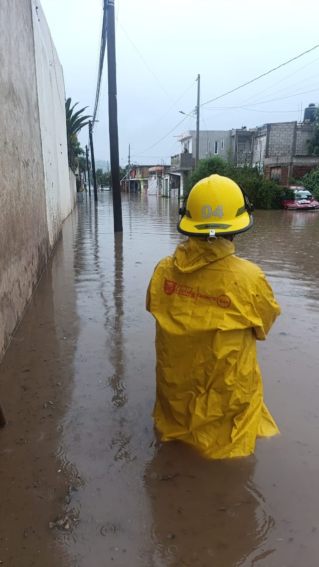 Atención inmediata a lluvias en San Pedro Cholula