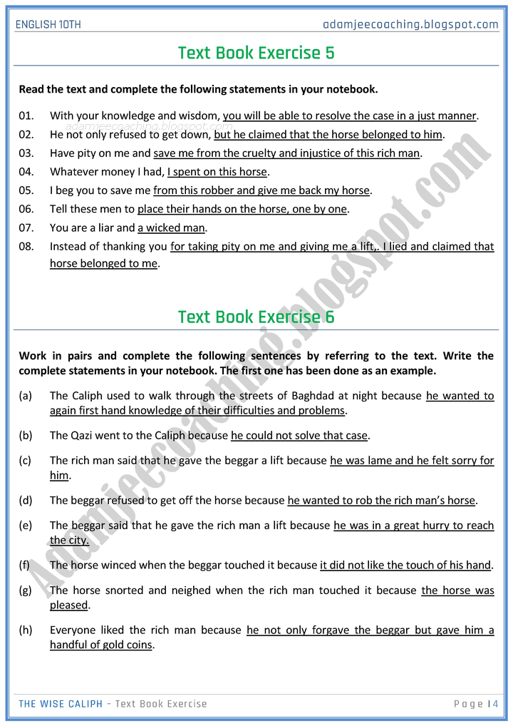 the-wise-caliph-solved-book-exercise-english-10th