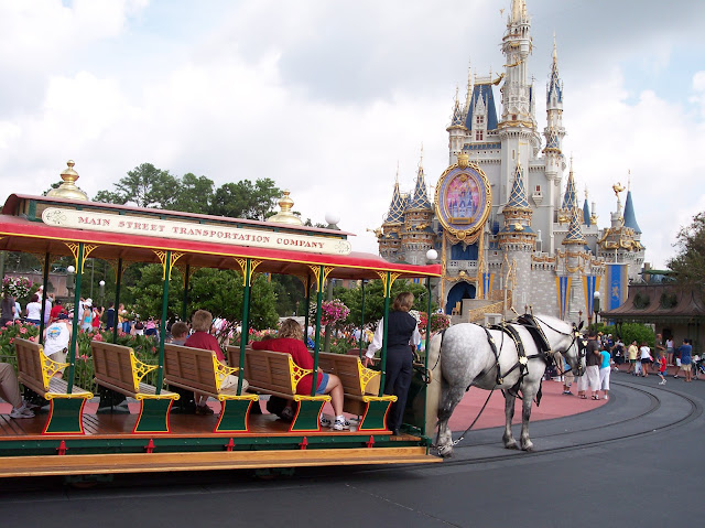 Main Street Trolley Passing Cinderella Castle Magic Kingdom Walt Disney World