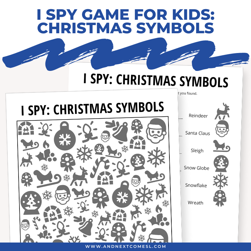 Printable Christmas symbols I spy game for kids