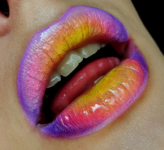 Makijaż sesyjny, makijaż fotograficzny, fashion makeup, Rainbow ombre lips, Tęczowe usta, Ombre na ustach, makeup