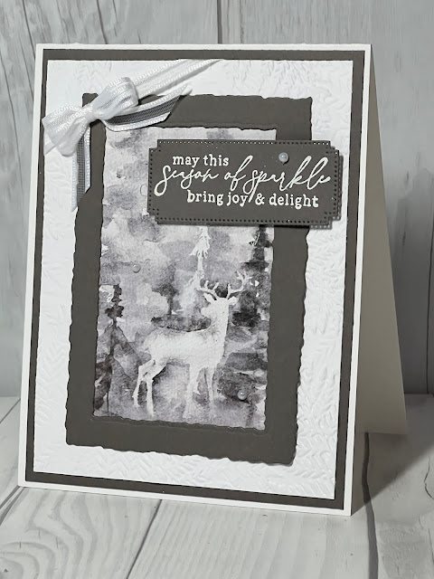 Deer-themed winter card using Stampin' Up! Magical Meadow Stamp Set and Winter Meadow Designer Series Paper