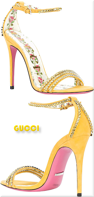♦Gucci Ilse crystal embellished yellow sandal #gucci #shoes #yellow #pantone #brilliantluxury