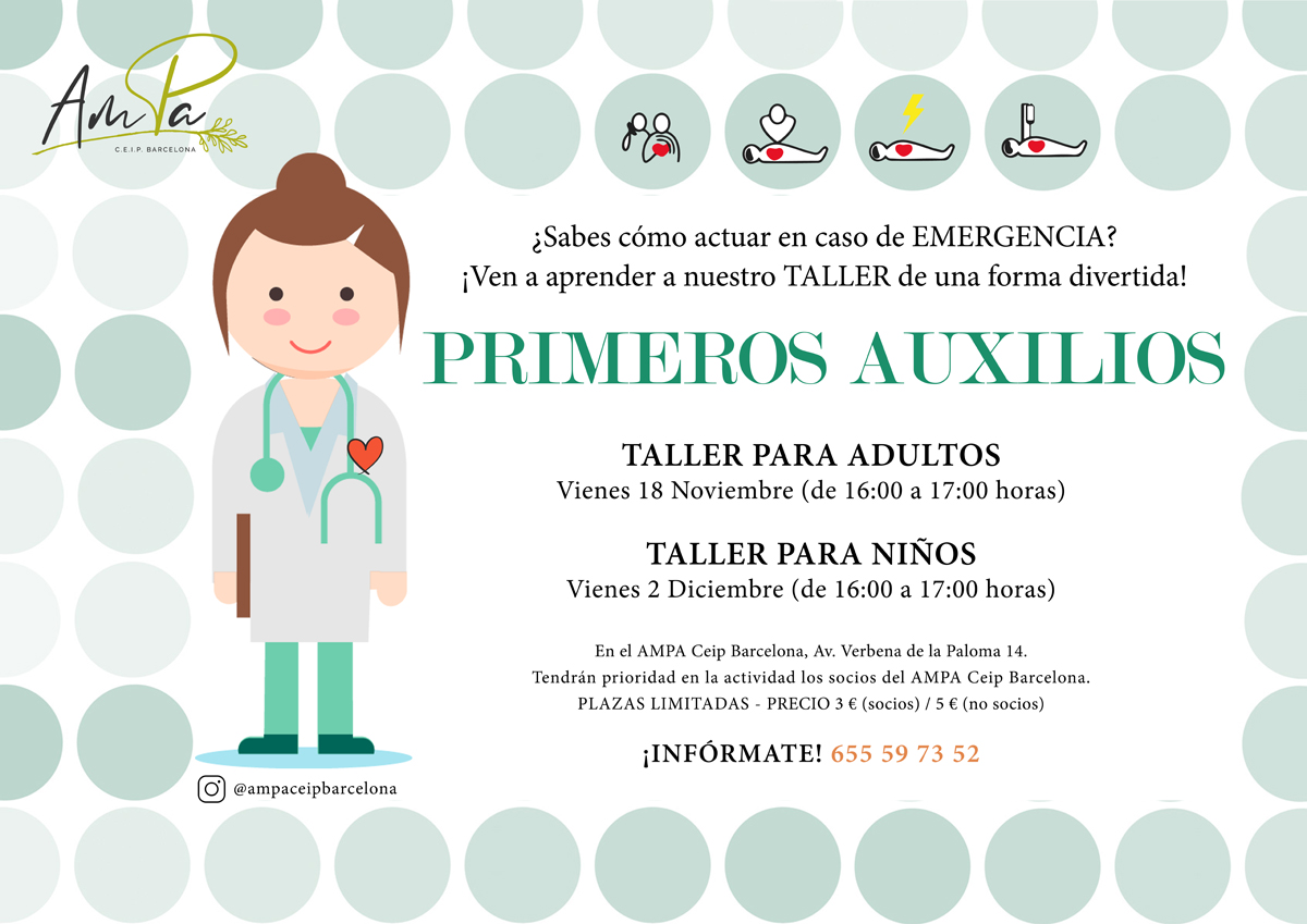 Taller de Primeros Auxilios (Adultos y niños) - AMPA CEIP BARCELONA (Madrid)