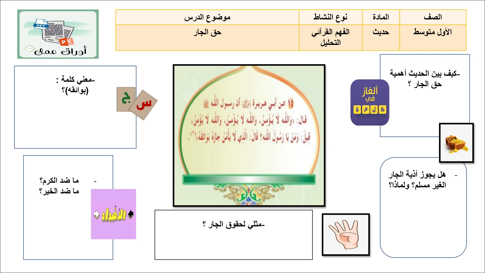 أوراق عمل لمادة التربية الإسلامية الصف الأول متوسط الفصل الدراسي الثالث pdf تحميل مباشر مجاني