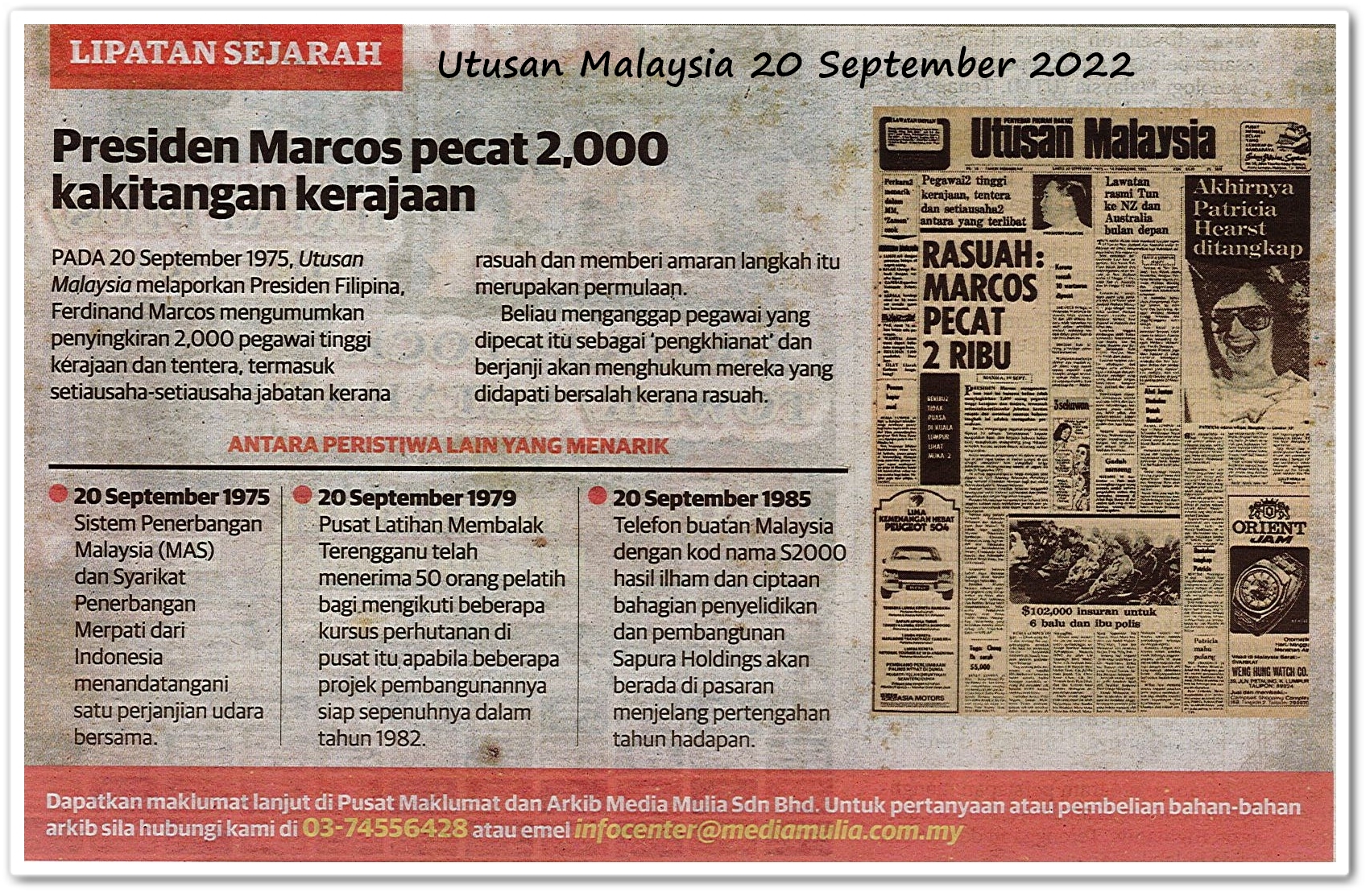 Lipatan sejarah 20 September - Keratan akhbar Utusan Malaysia 20 September 2022