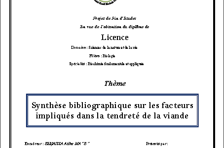  Synthèse bibliographique sur les facteurs impliqués dans la tendreté de la viande by ABAZ NAZIHA RAHMANI SAADIA