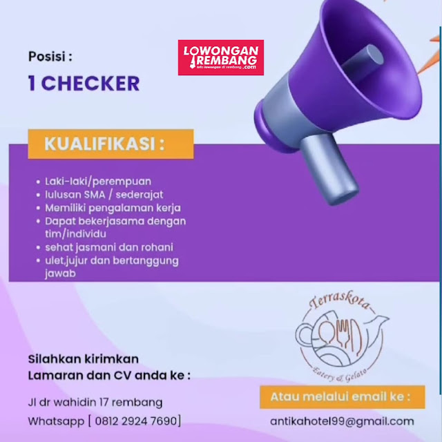 Lowongan Kerja Pegawai Checker Terraskota Cafe And Resto Rembang