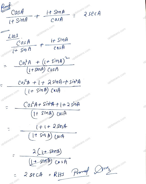 Class 10 | Trigonometry | Proof that cosA/1+SinA + 1+sinA/cosA = 2 secA