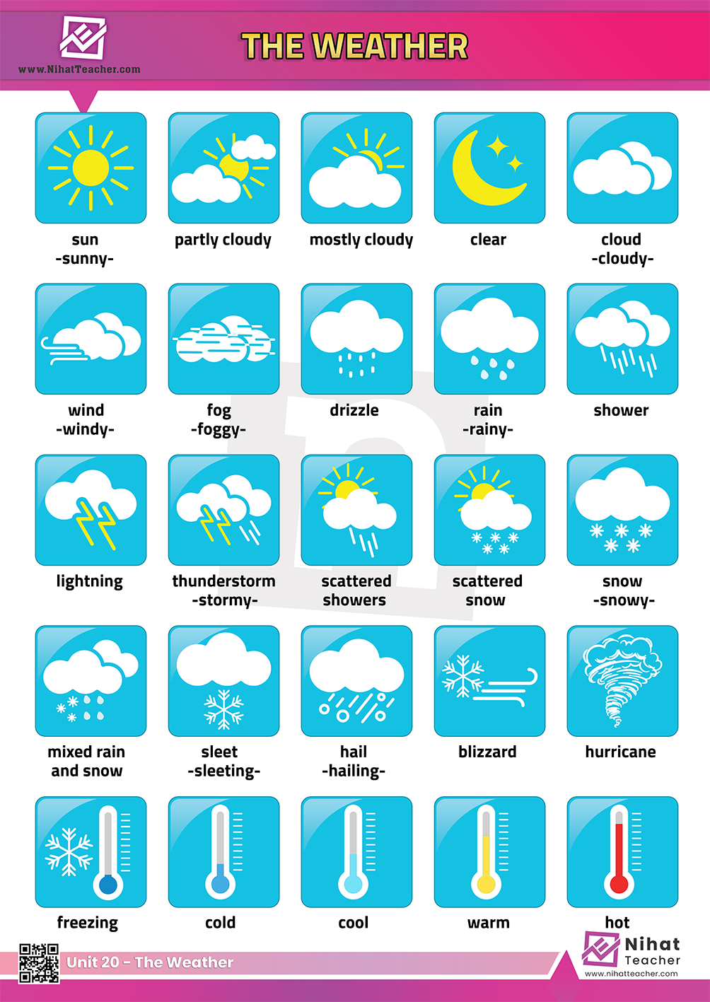 The weather in English.  What is the weather like today?  Fun printable activities about the weather in English.  A downloadable PDF poster about the weather in English.  #download#Click here to download a printable PDF poster about the weather in English.  Check other posts to take an online test about the weather in English.    Search this site to find more about the weather in English.