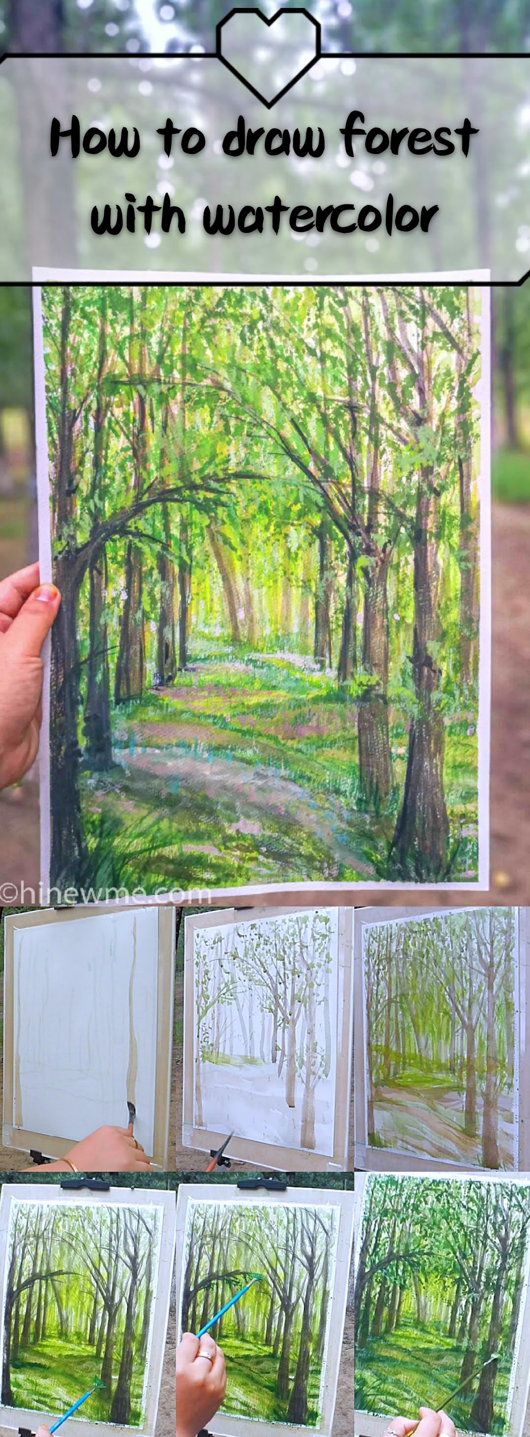 How to draw watercolor forest step by step easy tutorial