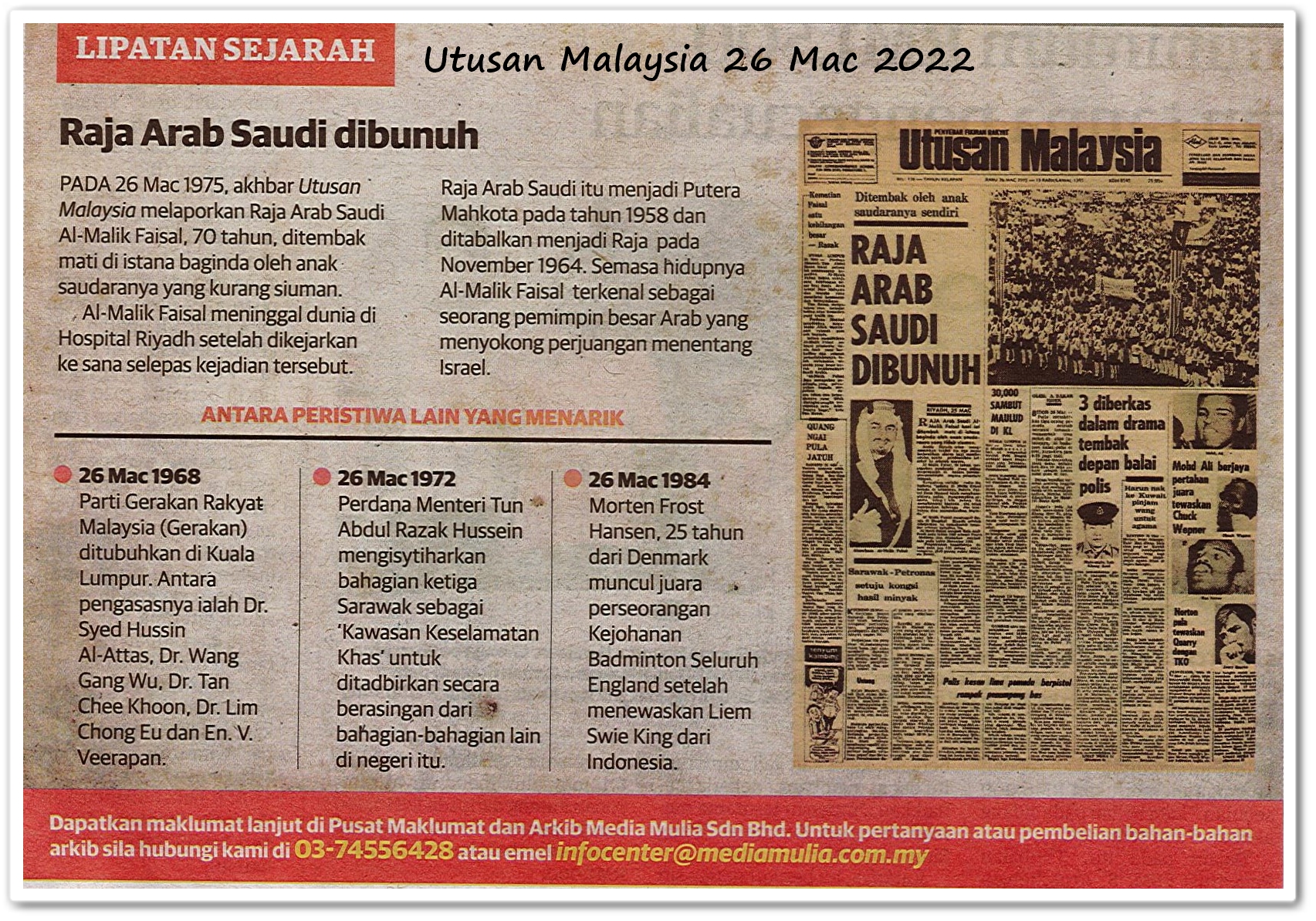 Lipatan sejarah 26 Mac - Keratan akhbar Utusan Malaysia 26 Mac 2022