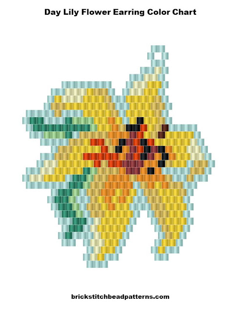 Free Day Lily Flower Earring Seed Bead Pattern Color Chart