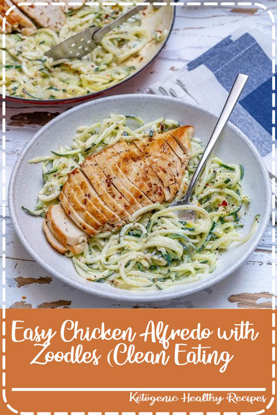 {NEW} Easy Chicken Alfredo with Zoodles 🌱 SO fast + SIMPLE, this makes for a perfect weeknight dinner in a flash! Seriously, you can be eating this in about 15-20 minutes from now. makes 4 servings Ingredients: 4 small, fresh crisp zucchini, spiralized into zoodles (get the Spiralizer I use on