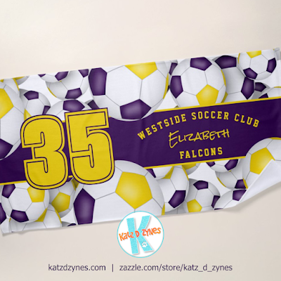 soccer team spirit gifts - purple gold team colors towel