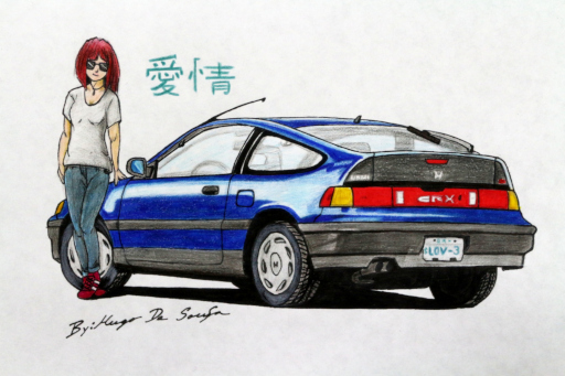  Honda CRX and a girl (Sketch) by HugoDeSousa