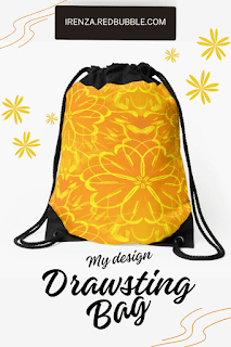 Yellow flowers on orange background Drawstring Bags.