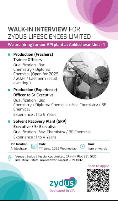 Zydus Lifesciences Walk In Interview For Freshers & Experience