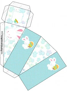 Easter Bunny with Light Blue and White Squares: Free Printable Boxes.